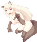 1girl animal_ears blonde_hair breasts claws fangs fur long_hair nipples nude open_mouth original smile solo tail wolf_ears wolfgirl