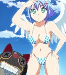 angel bikini blue_hair green_eyes high_res nanael panties queen's_blade screencap short_hair swimsuit underwear wings