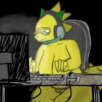 1girl 2020s 2023 2d alphys anthro anthro_only belly big_breasts black_background breasts buckteeth cat_ear_headphones chair chubby chubby_anthro chubby_female computer computer_keyboard computer_monitor computer_mouse computer_screen dark_room dinosaur dinosaur_girl eyewear female_anthro female_only furniture gaming genitals glasses headgear headphones headset huge_breasts keyboard keyboard_(computer) lizard lizard_girl lizard_tail monitor monster monster_girl morgan_shawty mouse_(computer) non-mammal_breasts nude nude_anthro nude_female on_chair overweight overweight_anthro overweight_female pussy reptile reptile_girl reptile_tail scalie scalie_female simple_background sitting sitting_on_chair solo_anthro solo_female table tail teeth thick_thighs third-party_source tired_eyes undertale undertale_(series) video_games wide_hips yellow_body yellow_skin