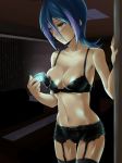  black_bra black_legwear black_panties blue_hair bra breasts character_request clavicle cleavage collar_bone collarbone droite_(yu-gi-oh!_zexal) droite_(yuu-gi-ou_zexal) garter_belt garter_straps lace lace-trimmed_bra lace-trimmed_panties lingerie mugicha_(sukimachaya) multicolored_hair navel panties short_hair solo two-tone_hair underwear yu-gi-oh! yu-gi-oh!_zexal yuu-gi-ou yuu-gi-ou_zexal 