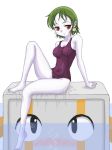  1boy 1girl artist_request balrog_(doukutsu_monogatari) barefoot blush breasts cave_story doukutsu_monogatari dripping feet green_hair misery_(cave_story) one-piece_swimsuit pale_skin red_eyes school_swimsuit swimsuit water wet 