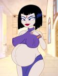 09111 blue_eyes dc_comics pregnant pregnant_belly pregnant_female purple_hair raven_(dc) teen_titans