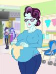  09111 abacus_cinch earrings equestria_girls glasses humanized my_little_pony:_friendship_is_magic pregnant pregnant_belly pregnant_female purple_eyes purple_hair 