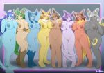 animal_ears anthro anthrofied blush breasts chubby eevee eeveelution espeon flareon furry glaceon huge_breasts jolteon leafeon nipples nipples_touching plump pokemon pokemorph smile tail umbreon vaporeon wink ymbk