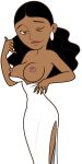 1girl black_hair breasts breasts_outside dark-skinned_female dark_skin disney dress female_only gagala kim_possible monique nipples no_bra teen white_background white_dress