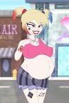 09111 blonde_hair blue_eyes blue_hair dc_comics harley_quinn pregnant pregnant_belly pregnant_female red_hair tattoo twin_tails white_skin