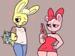  1girl absurd_res anthro cuddles_(htf) flower furry giggles_(htf) happy_tree_friends high_res lagomorph leporid male mammal plant rabbit simple_background tenmathemaiden 