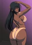  ass bikini black_hair breasts dark_skin erect_nipples huge_ass lime_(purple_haze) long_hair looking_back micro_bikini nipples purple_eyes purple_haze solo swimsuit tan tan_line tanline 