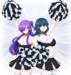 1girl 2_girls alluring alternate_costume blue_eyes breasts byleth_(fire_emblem) byleth_(fire_emblem)_(female) cheerleader female_only fire_emblem fire_emblem:_three_houses fire_emblem_warriors:_three_hopes nintendo purple_eyes purple_hair seityr shez_(fire_emblem) shez_(fire_emblem)_(female) teal_hair