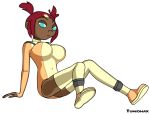  big_breasts blue_eyes breasts brown_skin female red_hair sari_sumdac solo transformers transformers_animated tumiohax 