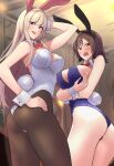  2girls alluring big_breasts blonde_hair blue_eyes brown_eyes brown_hair bunnysuit clash_kuro_neko cleavage emilie_de_rochefort kazama_asuka kuraneko namco playboy_bunny playboy_bunny_leotard tekken tekken_tag_tournament_2 yuri 