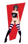 ass big_breasts black_hair bleach breasts cleavage grimphantom grown_up hair kuchiki_rukia pussy rukia_kuchiki smile solo stockings striped_thighhighs thong