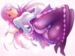 1girl akemi_homura ass black_hair blush cameltoe hairband high_heels high_res highres long_hair lying magical_girl mahou_shoujo_madoka_magica net1nen open_mouth panties panties_over_pantyhose pantyhose pantyshot purple_eyes purple_hair ribbon shoes skirt solo thighs tora_(net1nen) underwear upskirt