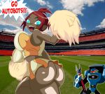  ass big_ass big_breasts blue_eyes breasts cheerleader grimphantom grimphantom_(artist) pom_poms red_hair sari_sumdac transformers transformers_animated 