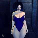 1girl 3d 3d_(artwork) abs big_breasts blue_swimsuit breasts dc_comics gm_studios goth one-piece_swimsuit pale-skinned_female pale_skin panties rachel_roth raven_(dc) swimsuit teen_titans thick_thighs voluptuous wide_hips