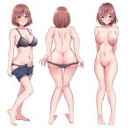 1girl 1girl 1girl areola ass bangs baretto_(karasi07) big_breasts blush bra breasts brown_hair censored cleavage clothes_pull completely_nude female_pubic_hair from_behind full_body hair_ornament hairclip heart heart_censor high_resolution higuchi_madoka idolmaster large_areolae looking_at_viewer mole mole_under_eye navel nipples nude panties panty_pull plantar_flexion pubic_hair purple_eyes shiny shiny_skin short_hair shoulder_blades simple_background the_idolm@ster:_shiny_colors underwear underwear_only underwear_pull undressing very_high_resolution wavy_hair white_background wide_hips