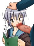  1girl bach book fellatio hand_on_another's_head hand_on_head hetero nagato_yuki oral penis solo_focus suzumiya_haruhi_no_yuuutsu yuki_nagato 