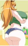 ass blonde_hair breasts crossed_arms curvy diva_mizuki folded_arms from_behind gravion huge_ass huge_breasts juubee jyubei mai-h mizuki_tachibana pale_skin ponytail short_shorts shorts tachibana_mizuki thick_thighs thighs