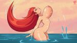  1girl 1girl 1girl alternate_breast_size areola artist_name breasts closed_eyes completely_nude disney female_only glistening_body huge_breasts light-skinned_female light_skin long_hair misskoi nude ocean open_mouth princess_ariel red_hair side_view the_little_mermaid the_little_mermaid_(1989_film) water wet_body wet_skin 