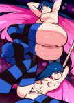 1girl armpits ass bangs blue_hair blunt_bangs blush breasts censored censored_pussy closed_mouth colored_inner_hair green_eyes heart high_resolution long_hair looking_at_viewer medium_breasts mosaic_censoring multicolored_hair multiple_views nipples nude one_eye_closed panty_&_stocking_with_garterbelt pink_hair pole pussy roropull spread_legs star_(symbol) stocking_(psg) stocking_anarchy stockings striped striped_legwear two-tone_hair two_tone_hair very_long_hair