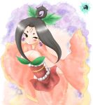 1girl black_hair breasts issun long_hair okami ookami_(game) sakuya sakuya_(okami) solo tattoo wink