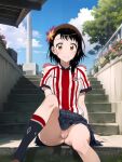  brown_eyes brown_hair chivas looking_at_viewer nekom14 nisekoi no_panties onodera_kosaki pussy soccer_jersey spread_legs sweat upskirt 