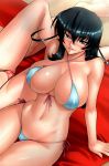 1girl big_breasts bikini black_hair blush breasts cleavage cum green_eyes highres igawa_asagi kagami kagami_hirotaka long_hair nipples paizuri penis side-tie_bikini smile sweat swimsuit taimanin_asagi thighs_together