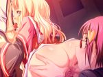 1boy 2girls anus bisexual blonde_hair blush breasts cleo_cragganmore cunnilingus game_cg glasses hair harem_party kubota_anzu lick licking long_hair multiple_girls oral penis pink_hair pussy short_hair spitroast threesome uncensored