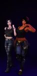  2_girls 3d 3d_(artwork) 4th_rate alternate_costume athletic_female black_shirt combat_boots crop_top crossover dark-skinned_female dark_skin egyptian egyptian_female fareeha_amari female_only female_protagonist fit_female forehead_jewel fortnite half_demon interracial jeans light-skinned_female light_skin overwatch pale-skinned_female pale_skin pharah rachel_roth raven_(dc) ripped_jeans simple_background superheroine tattoo teen_titans utility_belt 