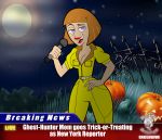 april_o'neil bigtyme breasts cleavage cosplay danny_phantom full_moon halloween jack-o'-lantern jumpsuit lipstick madeline_fenton microphone milf moon pumpkin purple_eyes red_lipstick short_hair solo teenage_mutant_ninja_turtles wide_hips