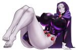  1futa 1girl ass big_breasts breasts cape dc_comics feet forehead_jewel futa_only futanari huge_breasts latex legs lemonbizate leotard penis penis_bulge penis_under_clothes purple_eyes purple_hair raven_(dc) smile solo_futa superheroine teen_titans thick_thighs thighs 