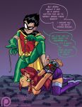 bondage bound_wrists dc_comics dick_grayson hanging_breasts koriand'r mister_d nipples orange_skin robin starfire teen_titans