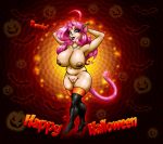 animal_ears animal_tail bat big_breasts breasts cat_ears cat_folk cat_tail chubby ear_piercing earrings feline halloween jack-o'-lantern jewelry lipstick long_hair necklace nipples nude piercings pink_hair pubic_hair pumpkin purple_lipstick pussy rodent solo stockings tail