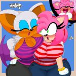 1girl 2_girls 3barts amy_rose anthro ass breasts cleavage female_only huge_ass huge_breasts rouge_the_bat sega sonic_the_hedgehog_(series) thick_thighs wide_hips yuri