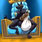  anubian_jackal anubis blue_areola condom deimion_j_shadowwolf egyptian egyptian_mythology filled_condom foreskin furry futanari huge_penis jackal original throne uncut yiff 