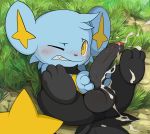 1_anthro 1_boy 1_male 1boy 1male cum cumming cumming_penis cumshot ejaculation erect_penis erection handjob male masturbation nintendo pokemon pokemon_(anime) shinx spread_legs