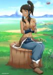  avatar:_the_last_airbender bbmbbf big_breasts dark-skinned_female dark_skin female_only korra nipples outside palcomix palcomix_vip solo_female the_legend_of_korra topless tree_stump 