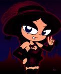 black_eyes black_hair bow cosplay disney halloween isabella_garcia-shapiro long_hair phineas_and_ferb rayryan_(artist) smile solo stockings witch witch_hat