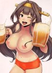 >;d 1girl 1girl 1girl ;d ahoge alternative_costume ao_madou-shi beer_mug big_breasts black_eyes blush breasts brown_hair clavicle cowboy_shot cup drinking_glass hairband headgear high_resolution holding holding_cup holding_drinking_glass hooters kantai_collection kongou_(kantai_collection) long_hair looking_at_viewer micro_shorts mug one_eye_closed open_mouth short_shorts shorts side_slit side_slit_shorts sidelocks simple_background smile teeth thighs third-party_edit topless v-shaped_eyebrows white_background wink