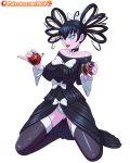 big_breasts black_hair blue_eyes breasts female gijinka gothitelle humanized looking_at_viewer nintendo pokeball pokemon pokemorph purple_skin reit smile solo