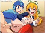 1boy 1girl :d ;d anal blonde_hair blush brother_and_sister capcom incest mega_man megaman megaman_(character) nintendo one_eye_closed palcomix rockman rockman_(classic) roll_(rockman) sex