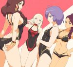 4girls bernadetta_von_varley big_breasts bikini black_clothing bracelet brown_eyes brown_hair dorothea_arnault earrings edelgard_von_hresvelg female_focus female_only fire_emblem fire_emblem:_three_houses green_eyes grey_eyes grey_eyes hair_accessory hair_ribbon ianrakonekov long_hair multiple_girls nintendo one-piece_swimsuit petra_macneary purple_eyes purple_hair red_clothing short_hair sideboob swimsuit tagme tan_skin tattoo video_game_character video_game_franchise white_hair