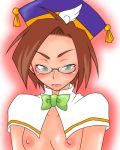  bow bow_tie bowtie brown_hair genderswap glasses hat klug lowres madou_monogatari nipples puyo_puyo puyo_puyo_fever puyopuyo rule_63 topless 