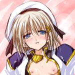 1girl cum endori facial hair_ornament hayate_yagami lowres lyrical_nanoha mahou_shoujo_lyrical_nanoha mahou_shoujo_lyrical_nanoha_a's mahou_shoujo_lyrical_nanoha_strikers open_clothes open_shirt shirt solo x_hair_ornament yagami_hayate