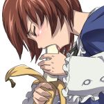 1girl banana brown_hair closed_eyes eating fellatio female food fruit hair holding holding_fruit oral rozen_maiden sexually_suggestive short_hair solo souseiseki sucking tongue