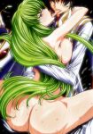 anus ass black_hair blush breasts brown_eyes c.c. cc clothed_on_nude code_geass green_hair huge_ass kiss lelouch_lamperouge long_hair nude saliva sweat tongue uncensored