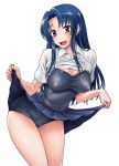  1girl ami_kawashima blue_hair blush breasts cleavage curvy cute erect_nipples fukudahda kawashima_ami kensoh_ogawa kensou_ogawa long_hair looking_at_viewer nipples no_bra no_panties one-piece_swimsuit open_mouth pubic_hair purple_eyes see-through shirt_lift skirt skirt_lift smile solo swimsuit swimsuit_under_clothes toradora! 