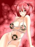 1girl bad_id bikini blush breasts coin female hair_bobbles hair_ornament komachi_onozuka large_breasts maebari nippleless_clothes nippleless_clothing nipples onozuka_komachi red_hair short_hair solo swimsuit touhou tro