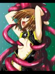 1girl armpits arms_up fumihiro hair_ornament hayate_yagami letterboxed lyrical_nanoha mahou_shoujo_lyrical_nanoha mahou_shoujo_lyrical_nanoha_strikers open_mouth solo tentacle tentacles x_hair_ornament yagami_hayate