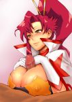  1girl :3 bandeau blush breasts brown_eyes censored erect_nipples erection gloves huge_breasts itou_eito long_hair naughty_face paizuri penis ponytail red_hair solo_focus strapless sweat tengen_toppa_gurren-lagann tubetop yoko_littner 